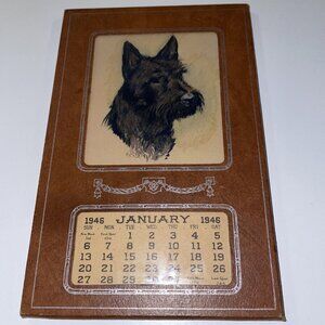 Vintage Black Scottie Dog McKenzie Service, Inc New York,  NY 1946 Calendar 6.5”